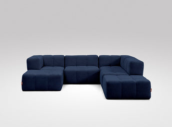 EEAZI modulares Sofa - 2 Eckelementelem, 2 Mittelelemente, 2 Hocker - blau