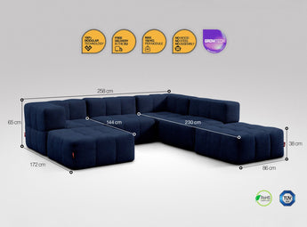 6-teiliges EEAZI Sofa – 2 Eckelement, 2 Mittelelemente, 2 Hocker, in blauer Farbe, Version 5