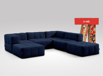 EEAZI modulares Sofa 2 Eckelementelem, 2 Mittelelemente, 2 Hocker im Set, in blauer Farbe
