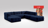 EEAZI modulares Sofa 2 Eckelementelem, 2 Mittelelemente, 2 Hocker im Set, in blauer Farbe