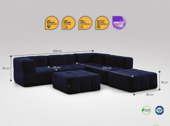 6-teiliges EEAZI Sofa – 2 Eckelement, 2 Mittelelemente, 2 Hocker, in blauer Farbe, Version 6
