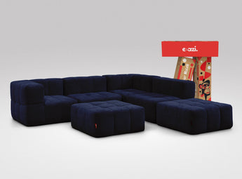 EEAZI modulares Sofa 2 Eckelementelem, 2 Mittelelemente, 2 Hocker im Set, in blauer Farbe