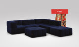 EEAZI modulares Sofa 2 Eckelementelem, 2 Mittelelemente, 2 Hocker im Set, in blauer Farbe