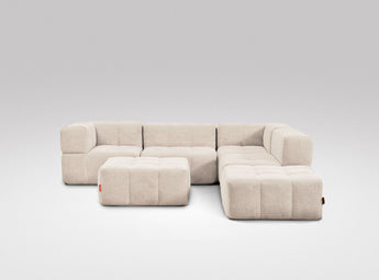 EEAZI modulares Sofa - 2 Eckelementelem, 2 Mittelelemente, 2 Hocker - beige