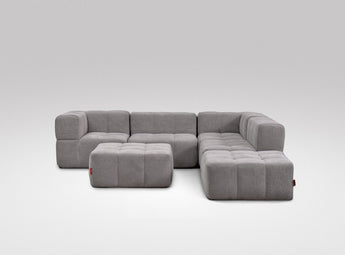 EEAZI modulares Sofa - 2 Eckelementelem, 2 Mittelelemente, 2 Hocker - grau