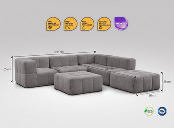 6-teiliges EEAZI Sofa – 2 Eckelement, 2 Mittelelemente, 2 Hocker, in grauer Farbe, Version 6