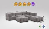 6-teiliges EEAZI Sofa – 2 Eckelement, 2 Mittelelemente, 2 Hocker, in grauer Farbe, Version 6