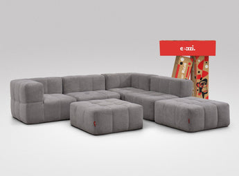 EEAZI modulares Sofa 2 Eckelementelem, 2 Mittelelemente, 2 Hocker im Set, in grauer Farbe