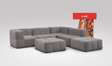 EEAZI modulares Sofa 2 Eckelementelem, 2 Mittelelemente, 2 Hocker im Set, in grauer Farbe
