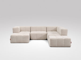 EEAZI modulares Sofa - 2 Eckelementelem, 2 Mittelelemente, 2 Hocker - beige