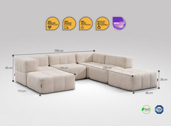 6-teiliges EEAZI Sofa – 2 Eckelement, 2 Mittelelemente, 2 Hocker, in beiger Farbe , Version 5