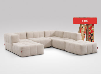 EEAZI modulares Sofa 2 Eckelementelem, 2 Mittelelemente, 2 Hocker im Set, in Beige