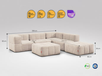 6-teiliges EEAZI Sofa – 2 Eckelement, 2 Mittelelemente, 2 Hocker, in beiger Farbe , Version 6