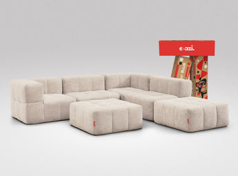 EEAZI modulares Sofa 2 Eckelementelem, 2 Mittelelemente, 2 Hocker im Set, in Beige