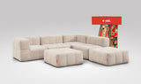 EEAZI modulares Sofa 2 Eckelementelem, 2 Mittelelemente, 2 Hocker im Set, in Beige