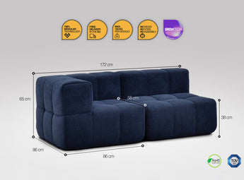 2 teiliges EEAZI modulares Sofa – 1 Eckelementmel und 1 Mittelelementelemmel, in blauer Farbe