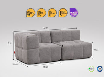 2 teiliges EEAZI modulares Sofa – 1 Eckelementmel und 1 Mittelelementelemmel, in grauer Farbe