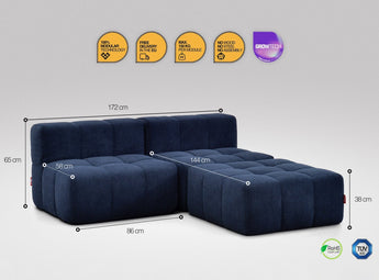 EEAZI modulares Sofa - 2 Mittelelemente, 1 Hocker - blau