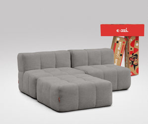 EEAZI modulares Sofa 2 Mittelelemente, 1 Hocker in Kombination, in grauer Farbe