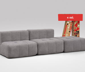 EEAZI modulares Sofa 2 Mittelelemente, 1 Hocker in Kombination, in grauer Farbe