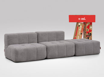 EEAZI modulares Sofa 2 Mittelelemente, 1 Hocker in Kombination, in grauer Farbe