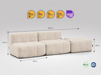 3-teiliges EEAZI Sofa – 2 Mittelelemente, 1 Hocker, in beiger Farbe , Version 2