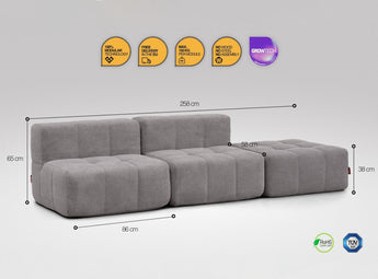 3-teiliges EEAZI Sofa – 2 Mittelelemente, 1 Hocker, in grauer Farbe, Version 2