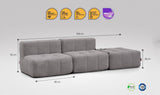 3-teiliges EEAZI Sofa – 2 Mittelelemente, 1 Hocker, in grauer Farbe, Version 2
