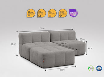 EEAZI modulares Sofa - 2 Mittelelemente, 1 Hocker - grau