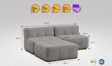 EEAZI modulares Sofa - 2 Mittelelemente, 1 Hocker - grau