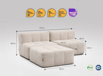 EEAZI modulares Sofa - 2 Mittelelemente, 1 Hocker - beige