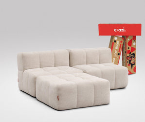 EEAZI modulares Sofa 2 Mittelelemente, 1 Hocker in Kombination, in Beige