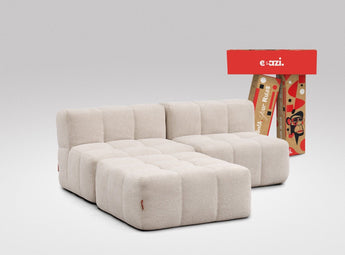 EEAZI modulares Sofa 2 Mittelelemente, 1 Hocker in Kombination, in Beige