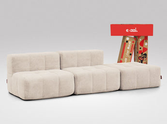 EEAZI modulares Sofa 2 Mittelelemente, 1 Hocker in Kombination, in Beige