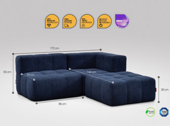 3-teiliges EEAZI Sofa – 1 Eckelement, 1 Mittelelement, 1 Hocker, in blauer Farbe, Version 2