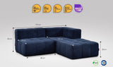 3-teiliges EEAZI Sofa – 1 Eckelement, 1 Mittelelement, 1 Hocker, in blauer Farbe, Version 2