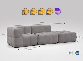 3-teiliges EEAZI Sofa – 1 Eckelement, 1 Mittelelement, 1 Hocker, in grauer Farbe, Version 1