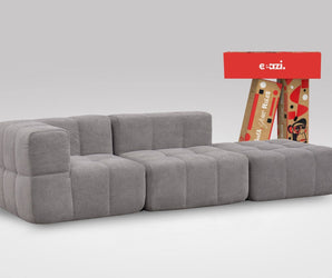 EEAZI modulares Sofa 1 Eckelement, 1 Mittelelement, 1 Hocker in Kombination, in grauer Farbe
