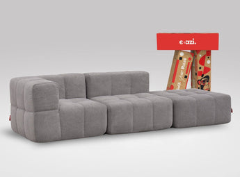 EEAZI modulares Sofa 1 Eckelement, 1 Mittelelement, 1 Hocker in Kombination, in grauer Farbe