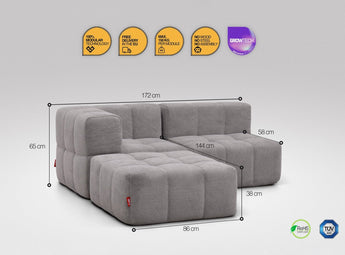 3-teiliges EEAZI Sofa – 1 Eckelement, 1 Mittelelement, 1 Hocker, in grauer Farbe, Version 2