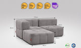 3-teiliges EEAZI Sofa – 1 Eckelement, 1 Mittelelement, 1 Hocker, in grauer Farbe, Version 2