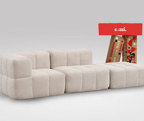 EEAZI modulares Sofa 1 Eckelement, 1 Mittelelement, 1 Hocker in Kombination, in Beige