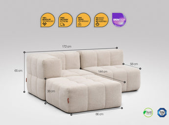 3-teiliges EEAZI Sofa – 1 Eckelement, 1 Mittelelement, 1 Hocker, in beiger Farbe , Version 2