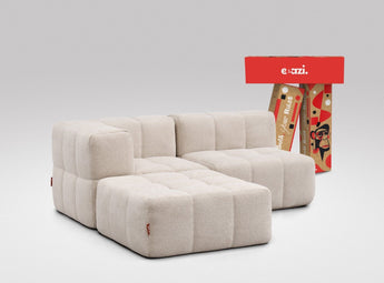 EEAZI modulares Sofa 1 Eckelement, 1 Mittelelement, 1 Hocker in Kombination, in Beige