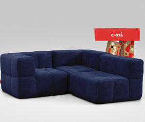 EEAZI modulares Sofa 1 Eckelement, 2 Mittelelemente in Kombination, in blauer Farbe