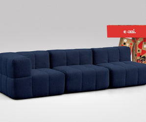 EEAZI modulares Sofa 1 Eckelement, 2 Mittelelemente in Kombination, in blauer Farbe