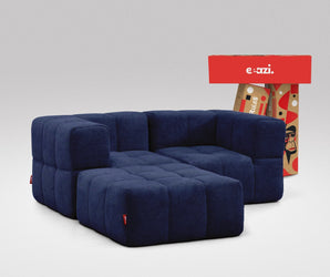 EEAZI modulares Sofa 2 Eckelementelem, 1 Hocker in Kombination, in blauer Farbe