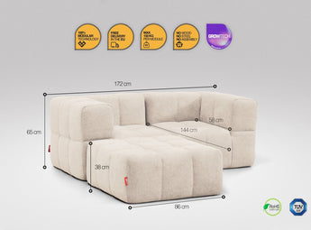 3-teiliges EEAZI Sofa – 2 Eckelementelemmel, 1 Hockerval, in beiger Farbe