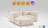 3-teiliges EEAZI Sofa – 2 Eckelementelemmel, 1 Hockerval, in beiger Farbe