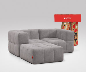EEAZI modulares Sofa 2 Eckelementelem, 1 Hocker in Kombination, in grauer Farbe